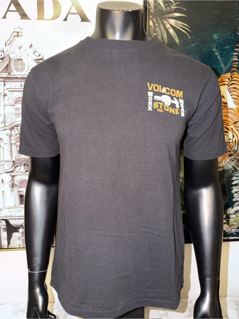 Volcom Black Short-Sleeve Tee with Yellow Chest Logo